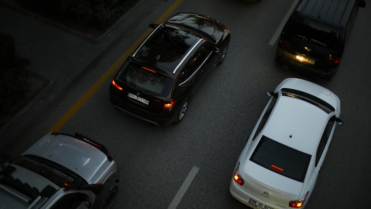 Multiple cars on motorway showing importance of safe following distance